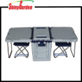 Outdoor Camping Multifunktionspicknick mit 2 Stühlen Rolling Cooler Table